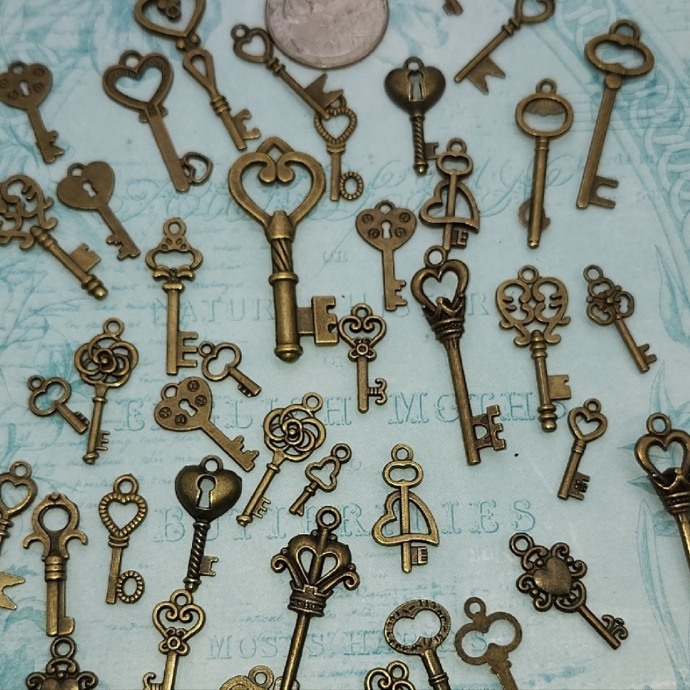 Vintage Style Bronze Key Set - Mixed Media Art Collection